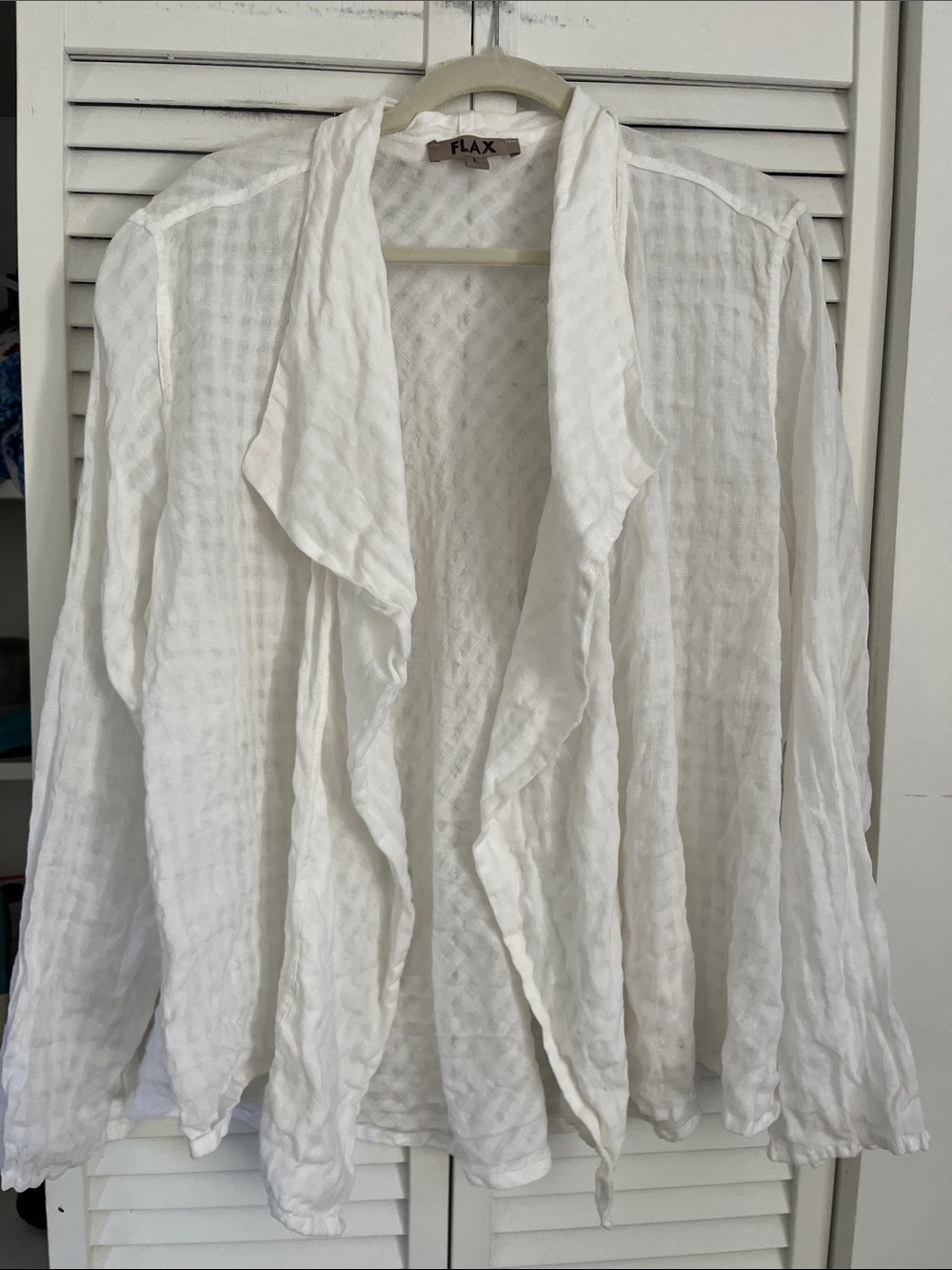 Flax Linen Open Front Topper white Sz Large